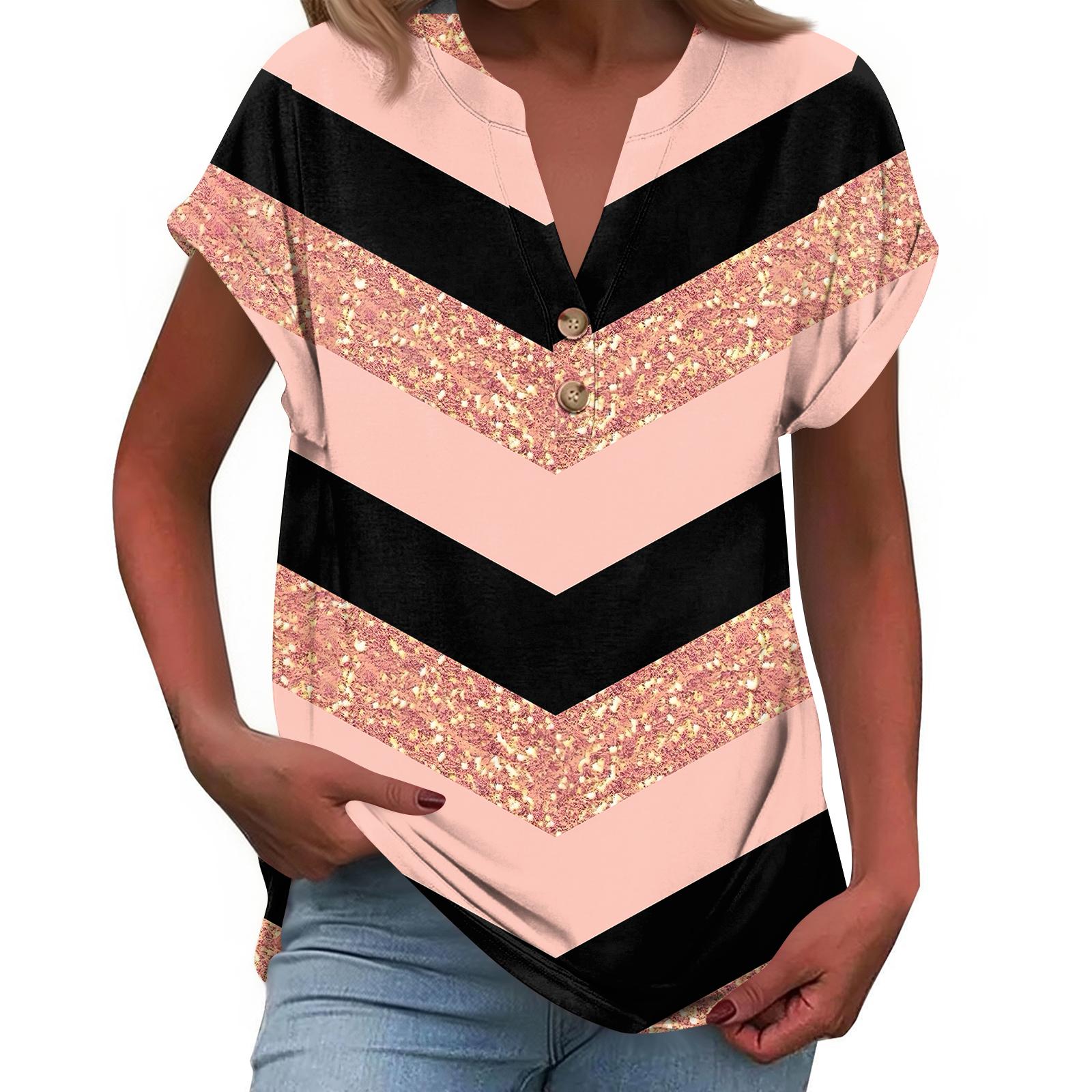 

Women s Fashionable Casual Loose-Fit Short-Sleeved Button-Up V-Neck Printed T-Shirt Top XL кавун червоний колір