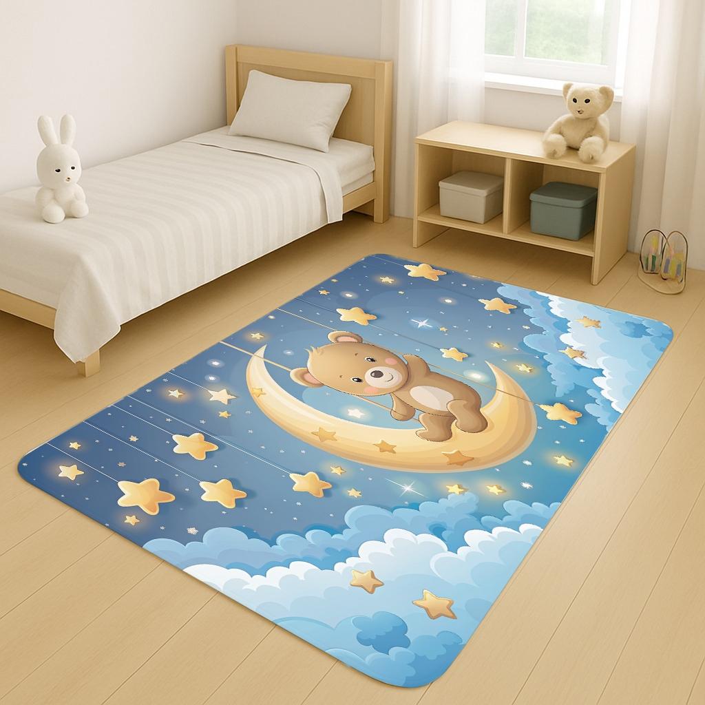 Lovely Watercolor Sleeping Bear Pattern Non Slip Floor Mat Durable Stain Resistant Kids Play Rug for Home Nursery Bedroom Decor