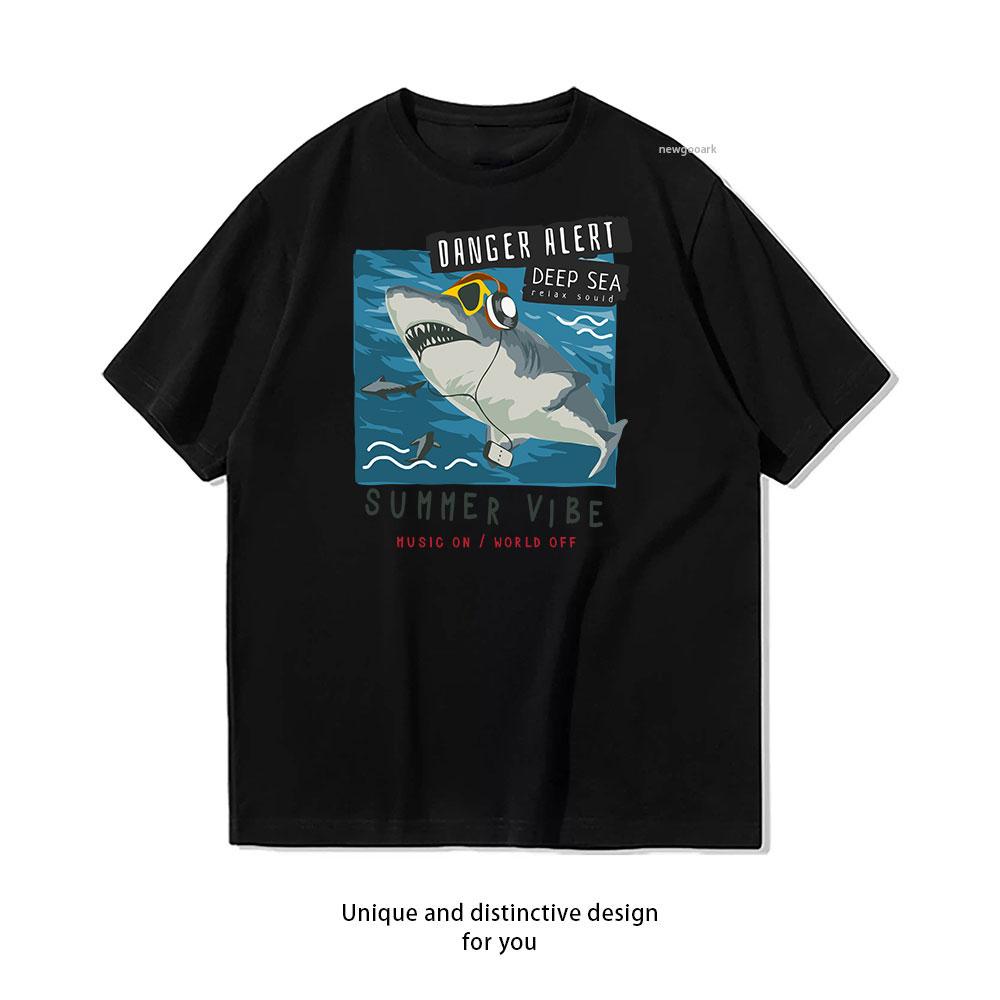 Sharks Summer Vibe cotton T shirt Unisex Adult couple streetwealtops tee Short sleev Casual S
