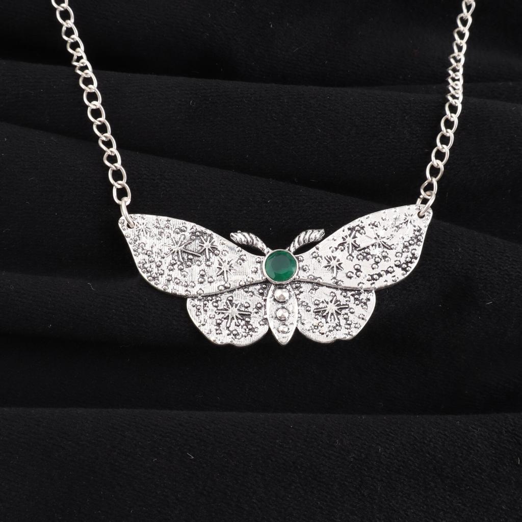 Green Onyx Gemstone 925 Sterling Silver Jewelry Butterfly Chain Pendant 0.7" CP-35-20