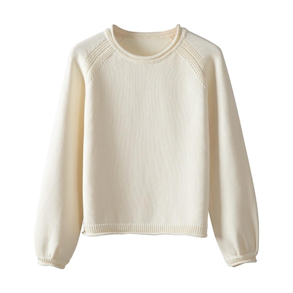 Women's Crew Neck Long Sleeve Raglan Knit Sweater Regular Fit Casual Pullover for Autumn Spring
