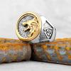 Stainless Steel Viking Wolf Head Ring Never Fade Gold Color Mens Hunting Game Hunter Wolf Claw Ring Nordic Jewelry Gift