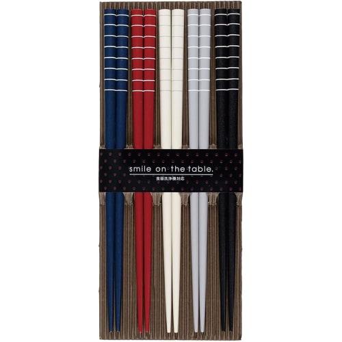 Sunlife Chopsticks for Guests, Border Design, Natural Wood, Made in Japan, Dishwasher Safe, 22.5cm, Set of 5