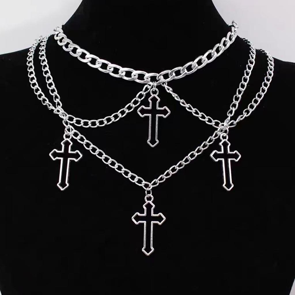 Necklace European and American, Hot-selling Cross Necklace Multi-element Trend Gothic Cross Pendant Collarbone Chain