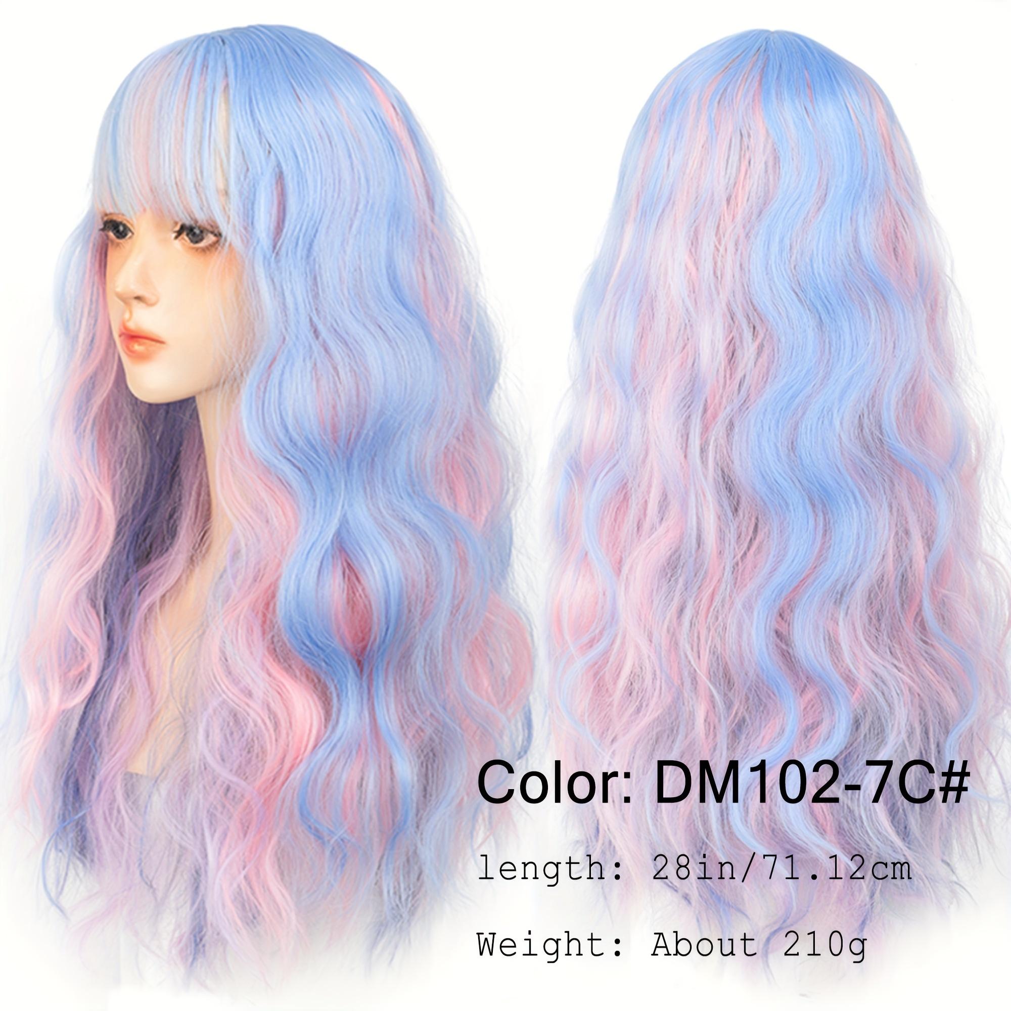 

28-дюймовый цветной вьющийся парик из синтетического волокна с челкой для женщин — термостойкие эластичные парики из розовой сетки, идеально подходящие для вечеринок, Рождества и повседневного использования 28inch