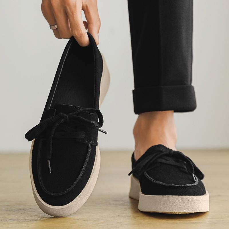 Stylish Vintage Mens Loafers Casual British Style Handmade Tooling Low Top Round Toe Lace-Up Skate Shoes Men Flat Designer Shoes