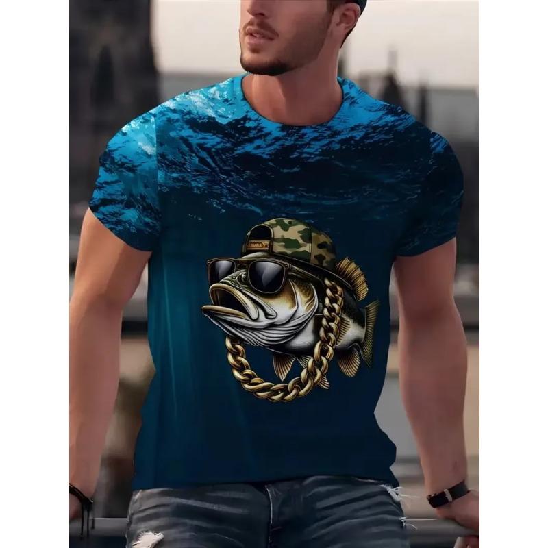 3D Trout Fishing Print T-Shirt For Men Fisherman River Scene Short Sleeve Tshirts Outdoor Hunting Casual Tee Shirt Top