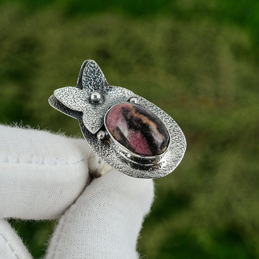925 Sterling Silver Natural Rhodonite Multi Stone New Heart Chakra Ring Jewelry Adjustable