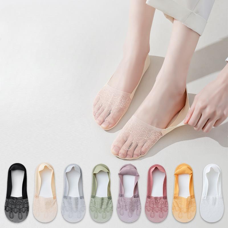 Summer Thin, Seamless, Invisible Socks for Women, Silicone Anti-slip and Non-dropping Ankle Socks, Anti-slip Lace Women's Boat Socks
