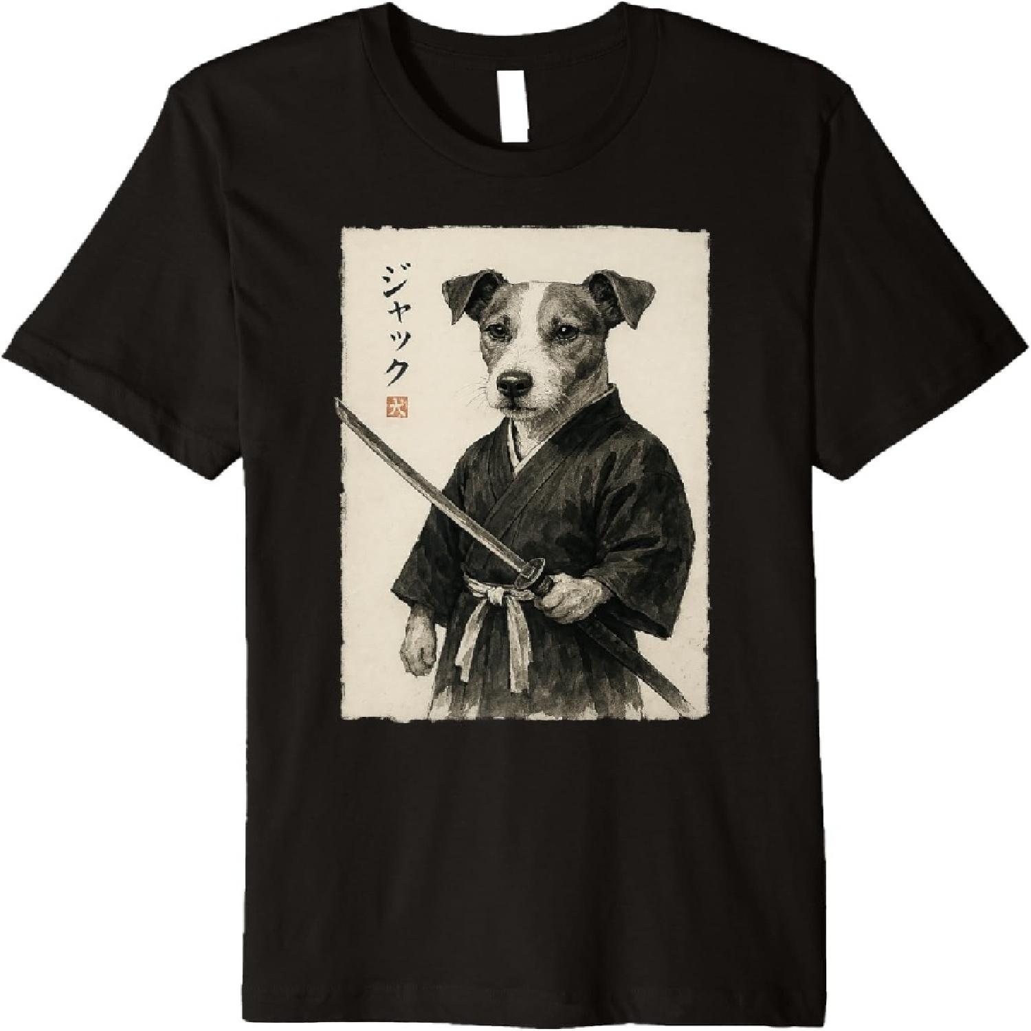 Jack Russell Terrier Samurai Warrior Japanese Ukiyo-e Style Premium T-Shirt S