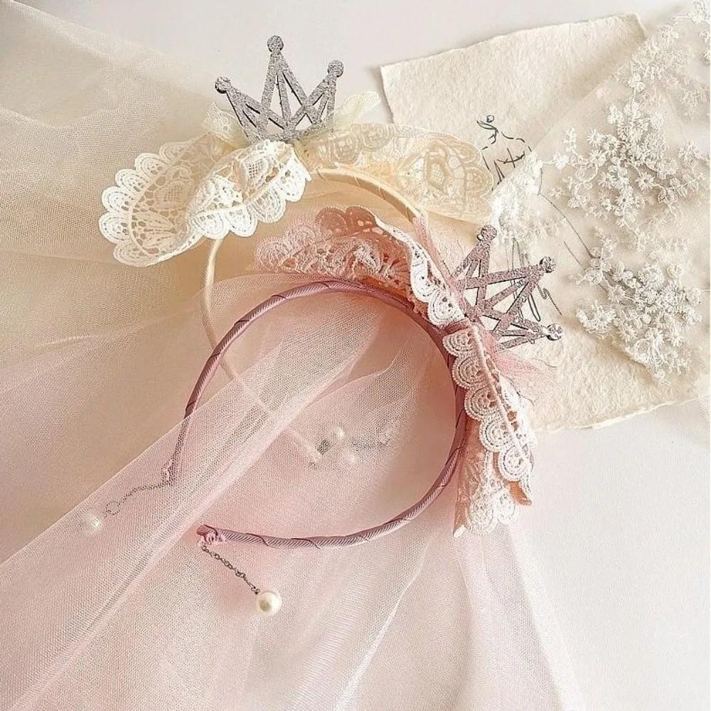 3D Princess Headband Versatile Hair Headband Cute Pearl Crown Girls Birthday Party Photo Props