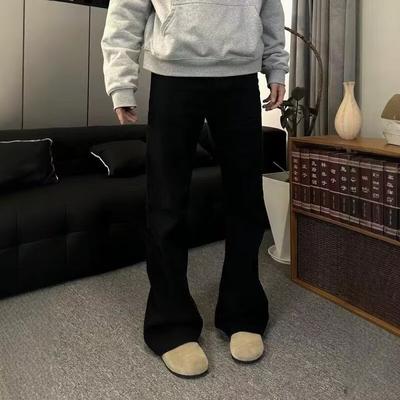 Czarne Jeansy Męskie w Koreańskim Stylu Street Slimming Lekko Rozszerzane Proste Modne Codzienne Długie Spodnie