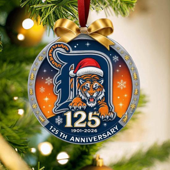 Tiger Team Christmas Decoration Detroit Team 125th Anniversary Hanging Decoration Alloy Ornament with Tiger Logo for Christmas Tree Baseball Fans Gift