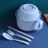 Wheat Straw Noodle Bowl Set with Chopsticks, Fork & Spoon - Ideal for Dorms & Households