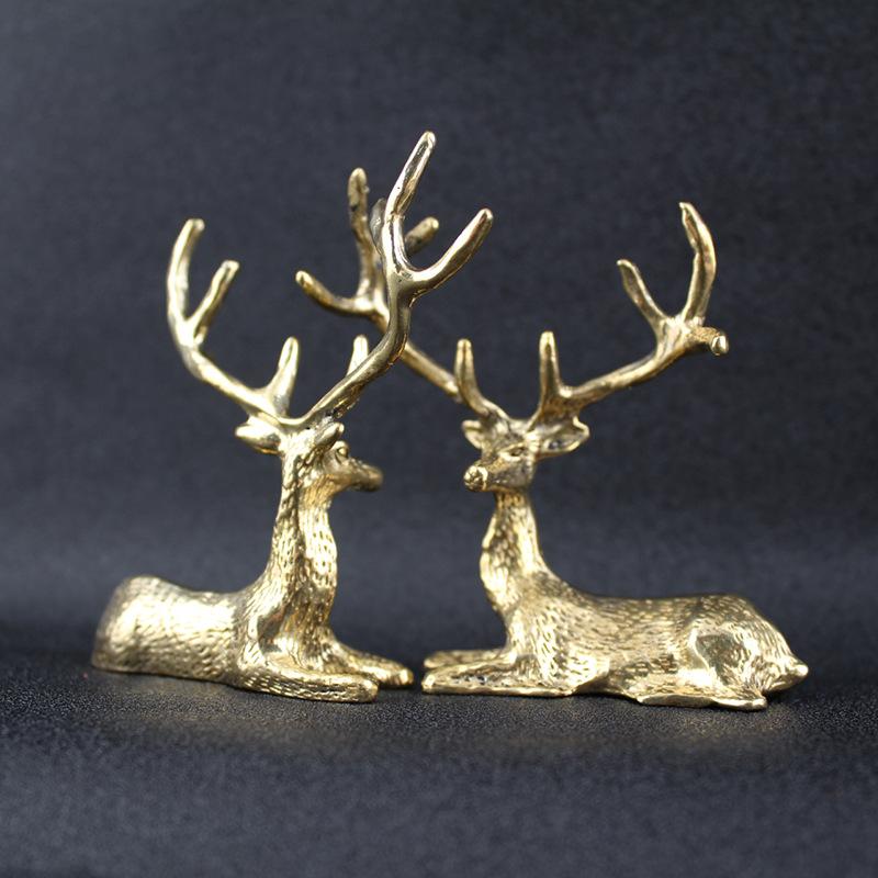Elk pure brass ornament home office desktop tea pet Elk ornament brass handicraft decoration