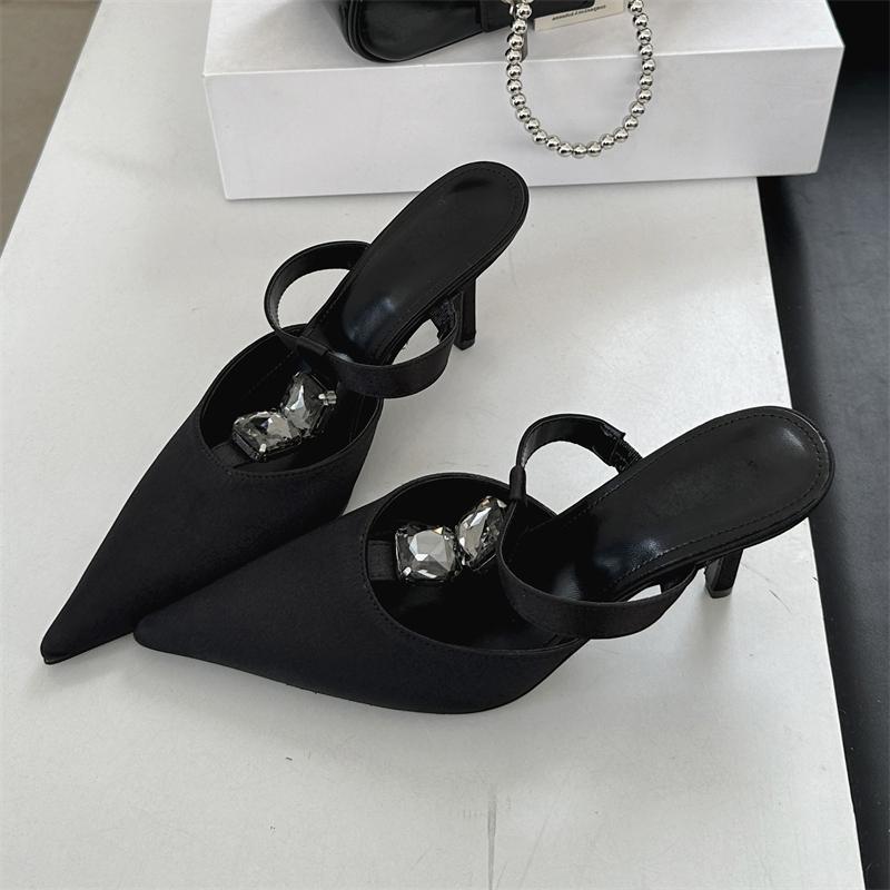 

Eilyken 2025 Мода КРИСТАЛЛ Острый Носок Женские Тапочки Сексуальные Тонкие Каблуки Шлепанцы Мюли Обувь Вечеринка Выпускной Zapatos De Mujer 35 чёрный