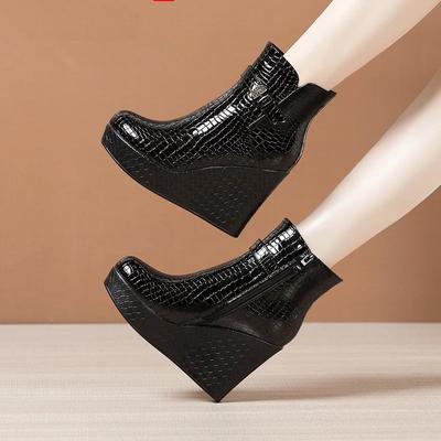 Fashion Luxury Women Casual Wedges Platform Ankle Boots Leather Shoes Woman Heel Designer Boots Black High Heels Women's Heeled Shoe