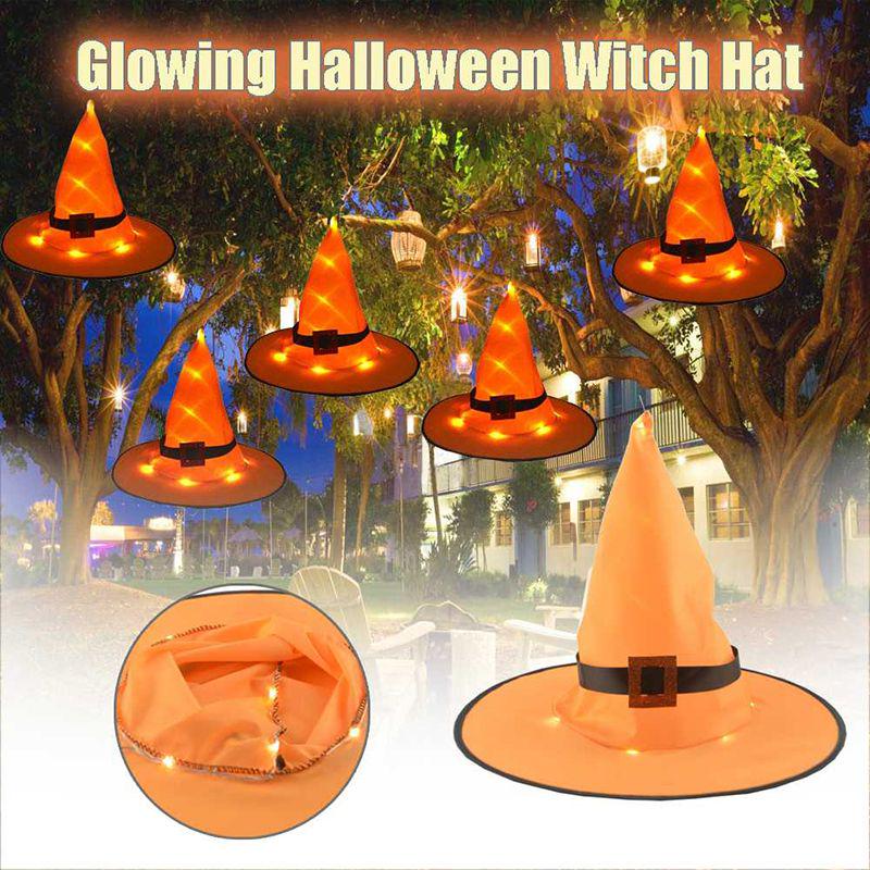 Festive Glowing Halloween Witch Hats For Outdoor Cosplay Party And Decorations