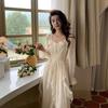 Elegant French Ruffle Waist-Cinching Princess Dress - Women's Spring/Autumn Long Skirt Design