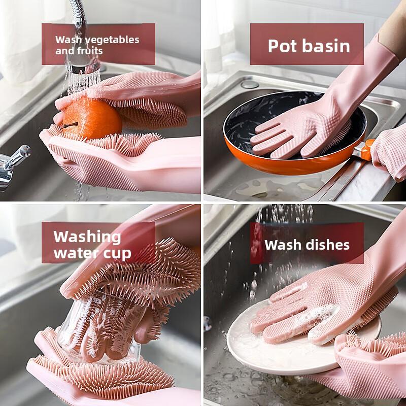 Silicone Dishwashing Gloves, Magic Shower Gloves, Room Specific Durable, Wear-resistant, Waterproof Rubber Gloves