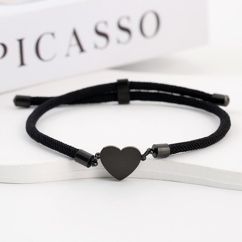 15mm Heart-Shaped Adjustable Stainless Steel Multi-Color Milan Rope Bracelet with Blank UV Laser Printing Surface