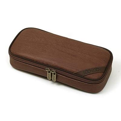LOONLOON 664 Wood Pencil Case, Brown, Large Capacity, Stylish, Suitable for High School and College Students, Boys, Two-Story Design, Multifunctional,