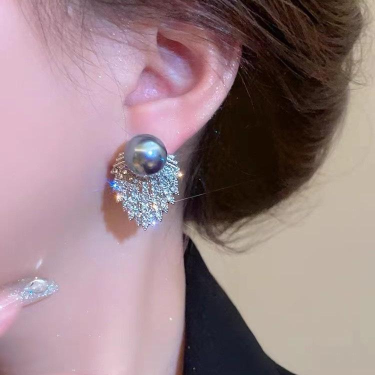 Elegant French Design Gray Stud Earrings for Women - Niche Light Luxury Dangle N1352