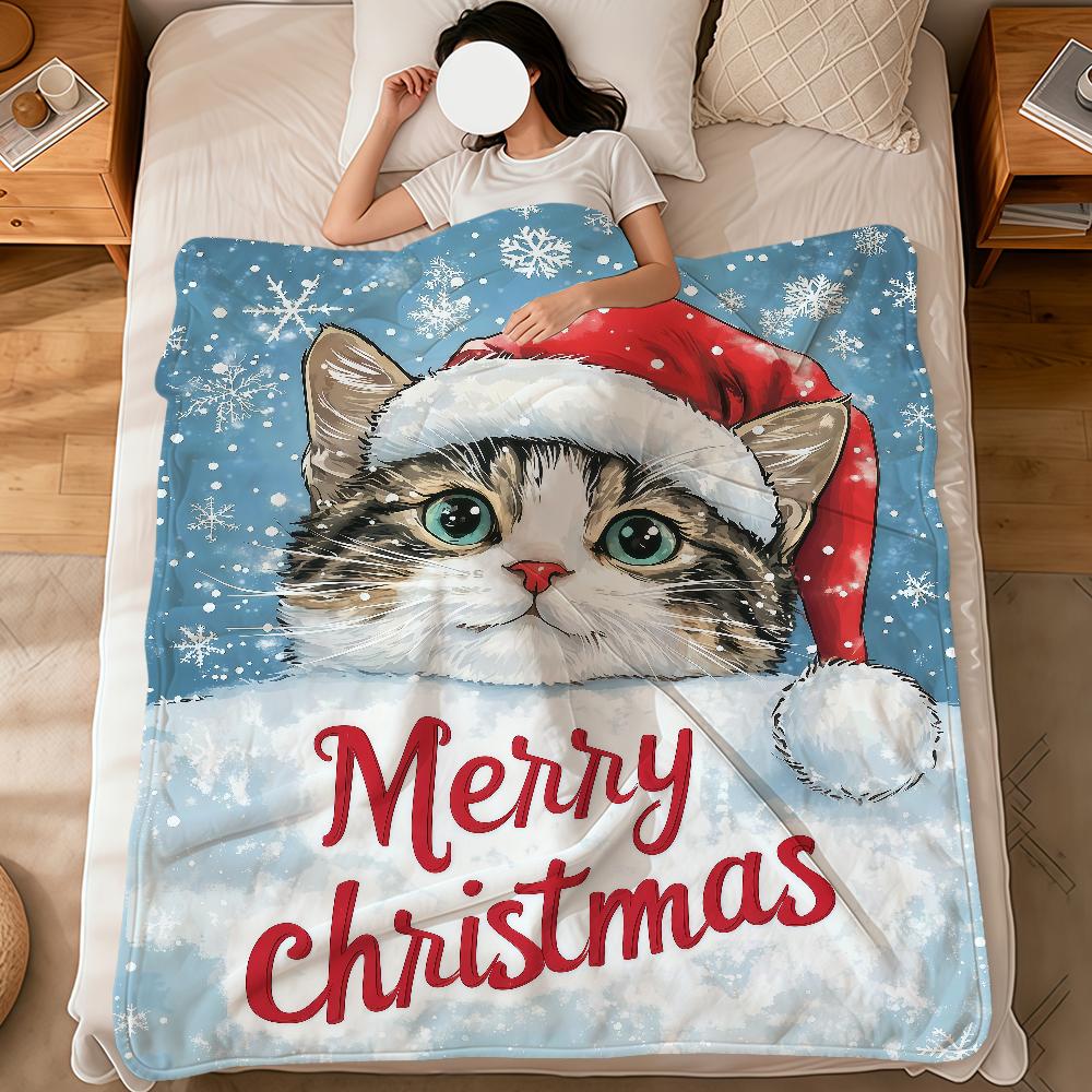 Merry Christmas kitten kawaoo funny cat soft warm plush blanket dormitory sofa living room pet hogar bedroom gift home Flannel
