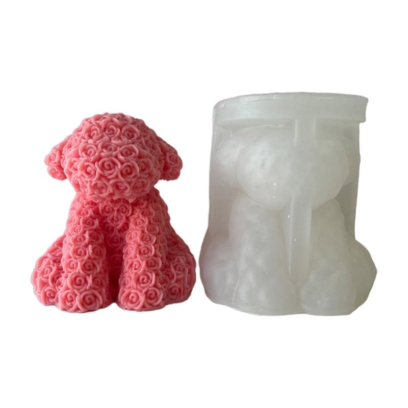 Rose Series Animal Aromatherapy Candle Silicone Mold Diy Rabbit Bear Handmade Soap Dripping Plaster Decoration Mold