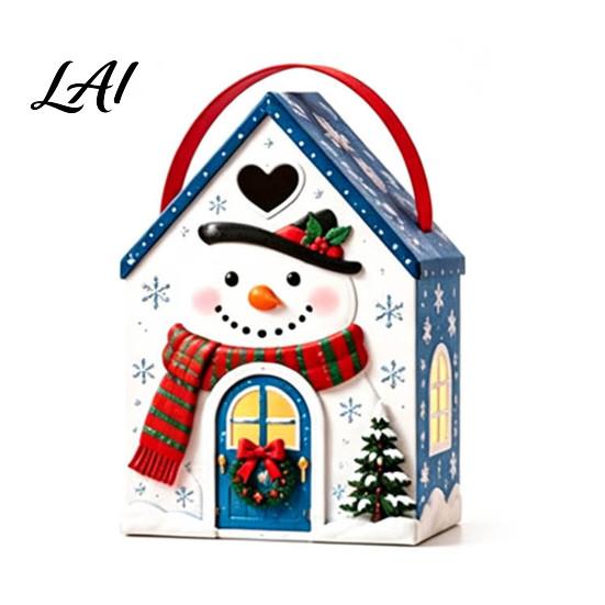 Seasonal Candy Packaging Boxes Christmas House Handle 3D with Gift Box Gingerbread/Santa Claus/Tree/Snowflake Decorative Cardboard
