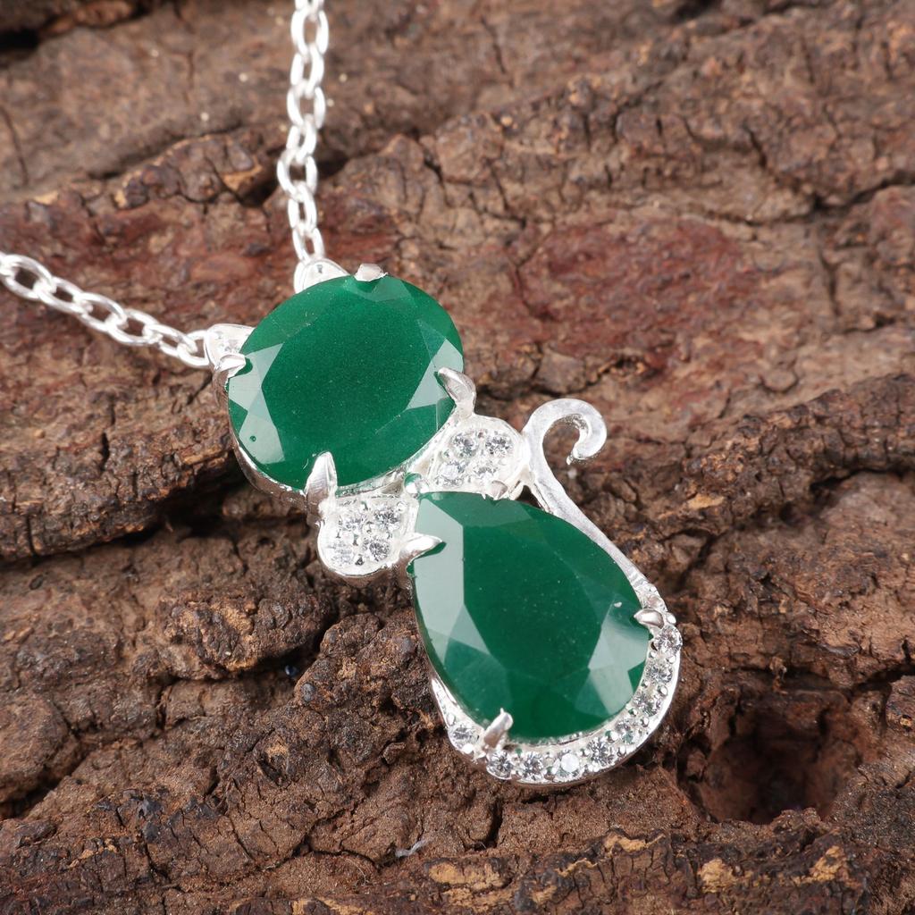 Green Onyx Gemstone 925 Sterling Silver Jewelry Zircon Pendant 1.16" For Wedding CZP-1-15