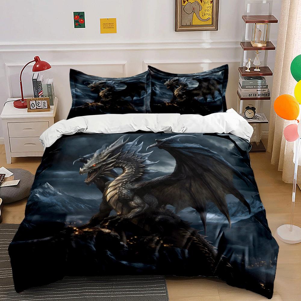 Fantasy Dragon Artwork For Decoration Exquisite Three-Piece Bedding Set Gift For Kids And Adults