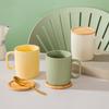 400ml Ceramic Coffee Cup with Handle Cute Creative Modern Ribbed Design Tea Cup for Latte Cocoa Thanksgiving Christmas Gift
