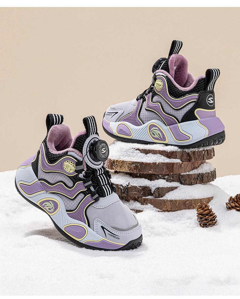 Happy Bear Plush-Lined Boys' Winter Sports Shoes, Lightweight Two-Layer Cotton, Cold-Resistant, Casual Button Design