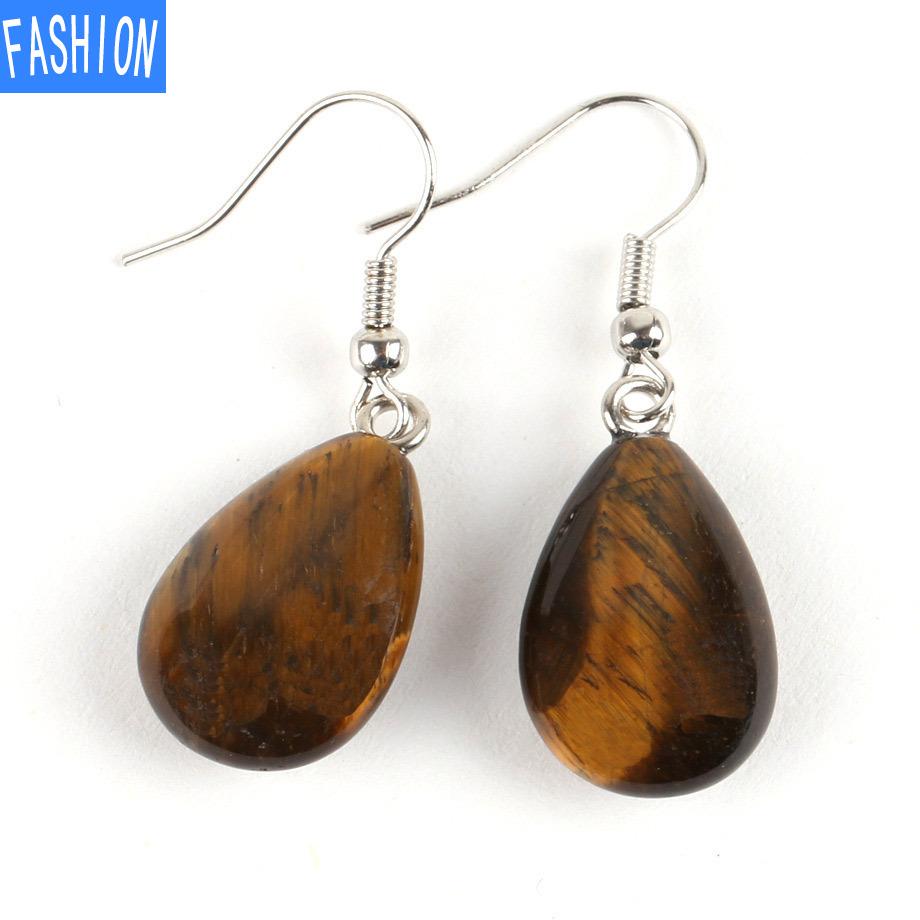 

Ювелирные изделия из полированного натурального кристалла, простые плоские серьги в виде капель воды, женские европейские и американские украшения ручной работы tigereye