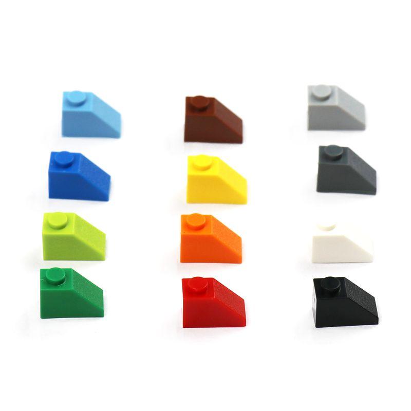 50pcs Roof Tile 1X2 Blocks With Slope 45 MOC Enlighten Building Bricks Sets Accessories Boys Toys Compatible Classic Parts 3040