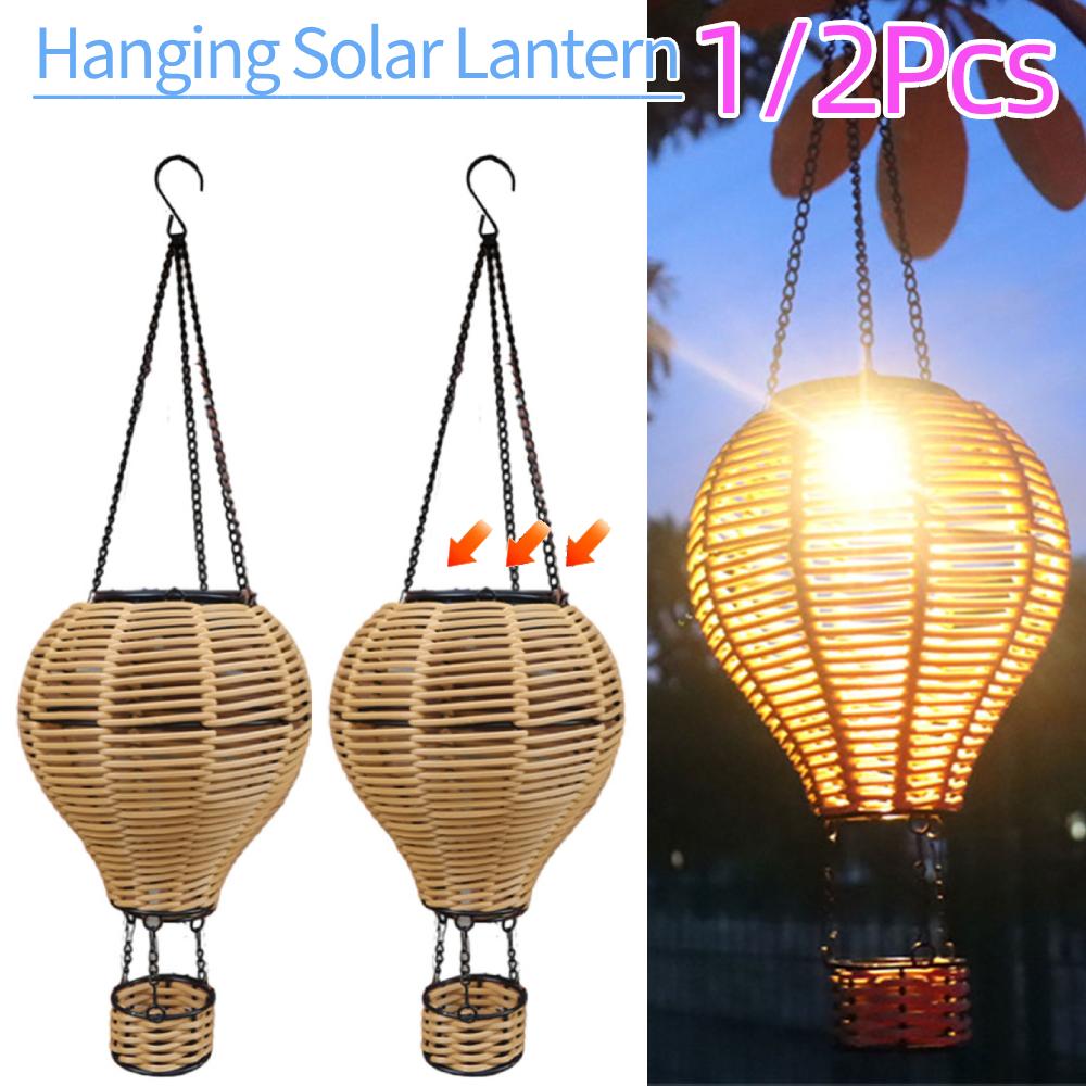 1/2Pcs Hanging Solar Lantern IP44 Waterproof Garden Solar Hot Air Balloon Lantern Outdoor Lights for Garden Patios Pathway Decor