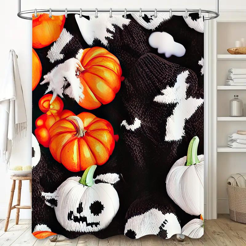 Tuniu Halloween Pumpkin Bat Pattern Shower Curtain Spooky Cute Decor For Bathroom Kids Room