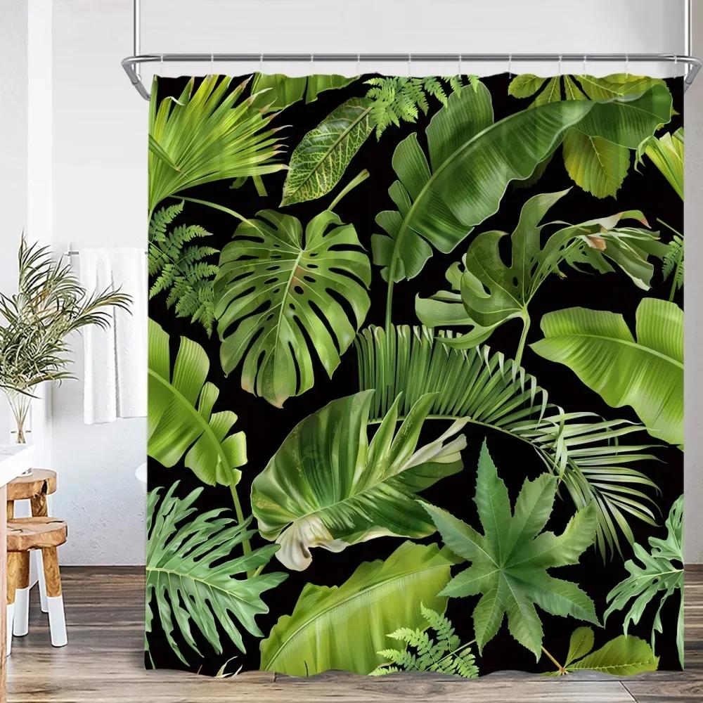 Nordic Modern Shower Curtain Tropical Leaves Monstera Shower Curtain Forest Green Leaves Plants Bathroom Decoration