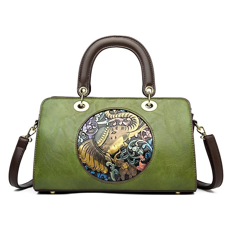 Retro Chinesische Damenhandtasche Neues Luxusmaterial PU Traditionelles Reliefhandwerk Elefantenmuster Damen-Umhängetasche
