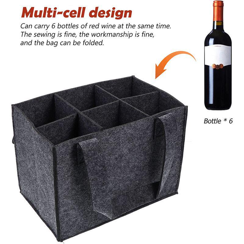 Red Wine Tote Bag - Handheld Non-Woven Felt, Holds 6 Bottles