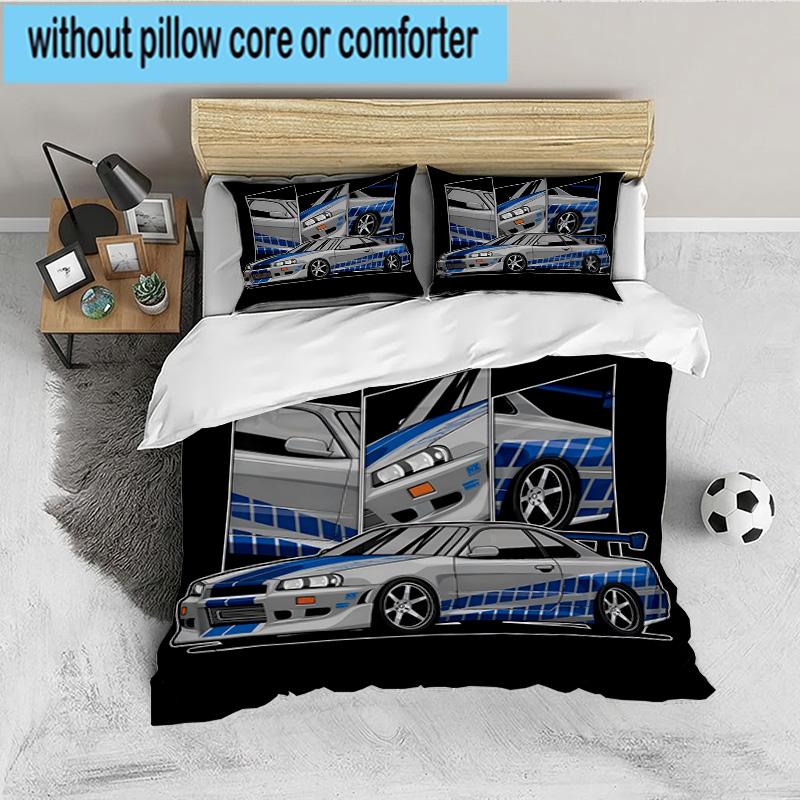 Set Biancheria da Letto 3 Pezzi Skyline Blue Racing Spirit Speed Style, per 1 Copripiumino e 2 Federe Perfetto come Regalo per Fan, Ideale per Camera da Letto, Dormitorio