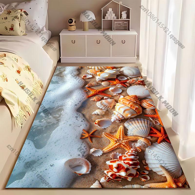 Seashells Starfish Beach Waves Carpet Yoga Living Room Room Decor Children's Crawling Mat Doormat Area Rug Games Mat
