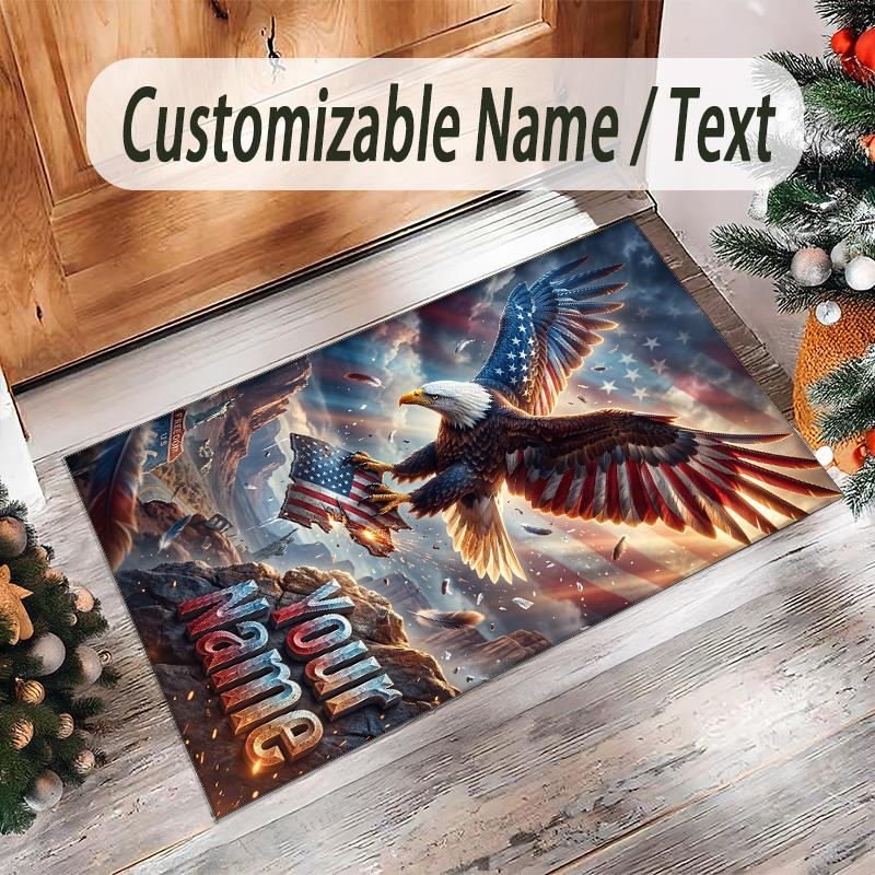 American Patriotic Theme Crystal Velvet Rug Personalized Custom Name Text Soft Floor Mat Home Decor