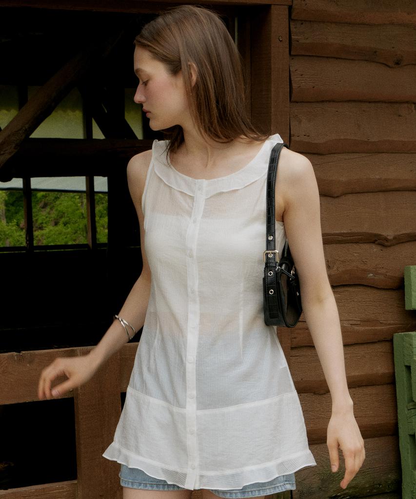 ITOV SEOUL Flare Sheer Mini Dress White