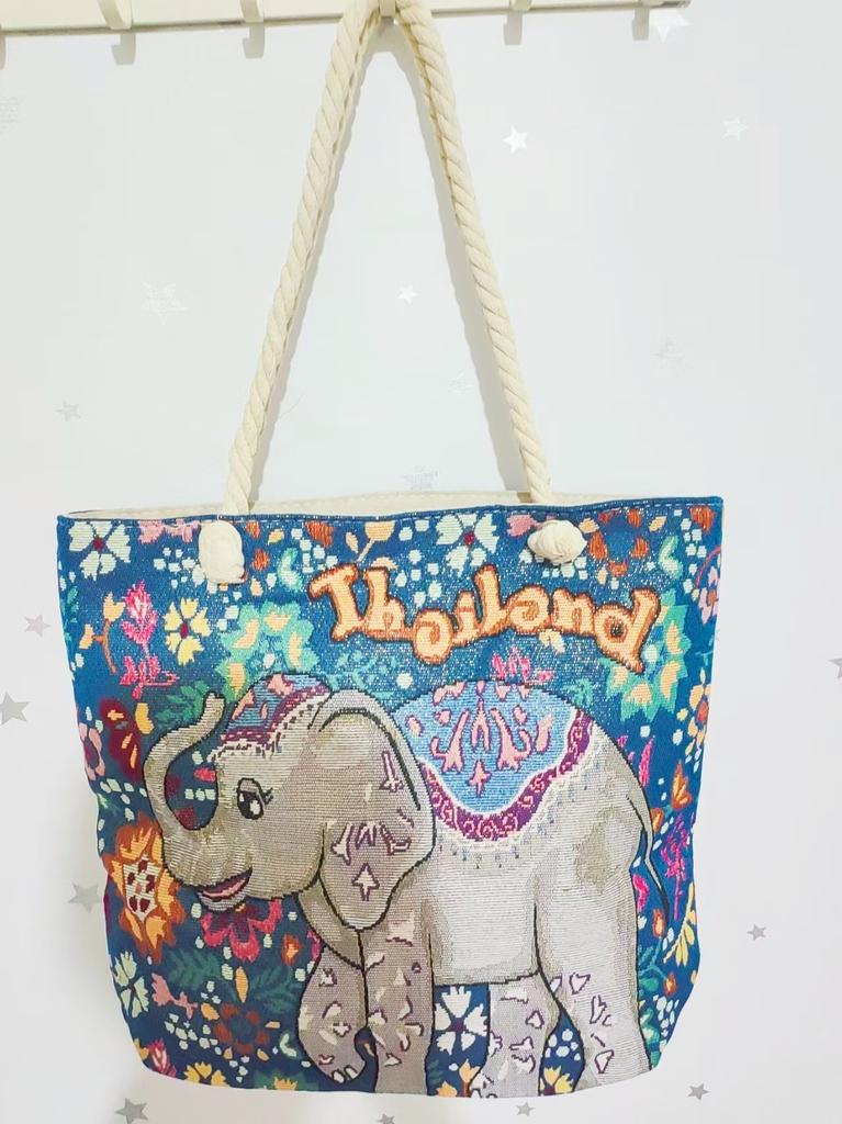 Ethnic style large shoulder bag South East Asia style double-sided embroidery cartoon animal elephant canvas bag female travel bag