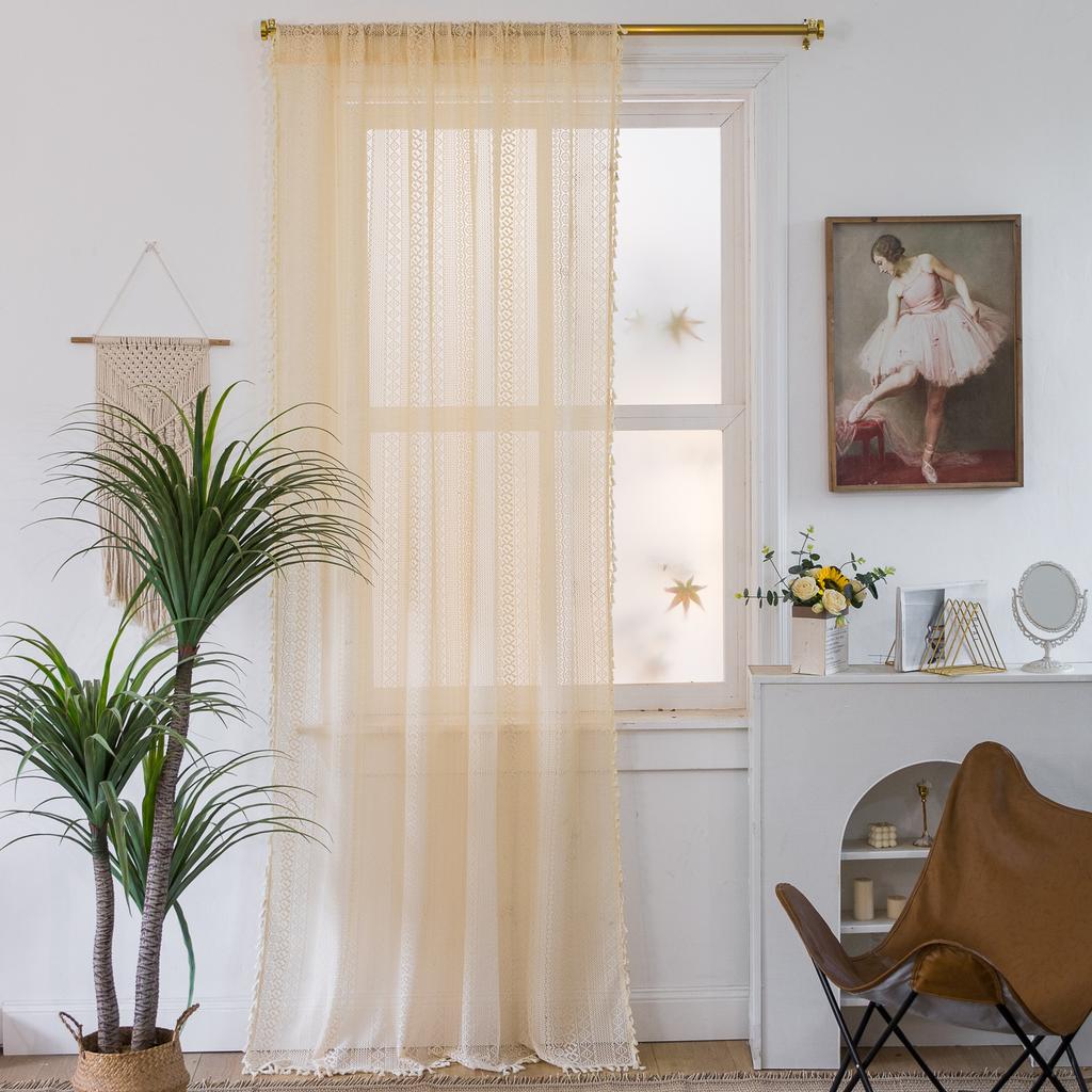 Curtain Finished Hollow Crochet Light Transmission American Country Balcony Bedroom Bay Window Retro Window Screen Curtain