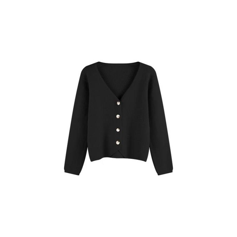 Womens Casual Minimalist V-Neck Single-Breasted Breathable Knit Cardigan Long Sleeve Top Fall
