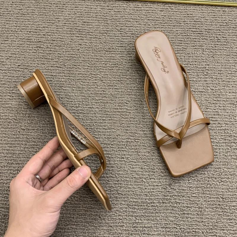 Tacchi Alti Comodi Nuove Ciabatte Estive in Pelle Solida Scarpe da Donna Scarpe da Donna Moda Donna Mules Cool Scivoli Infradito