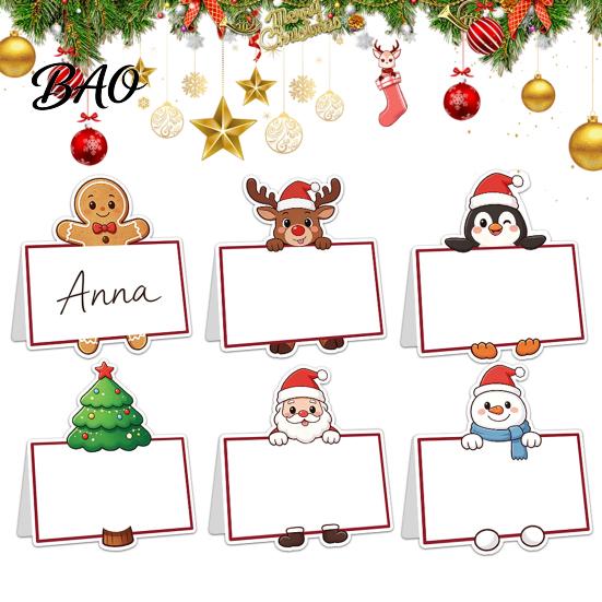 Santa Claus Name Tags Christmas Party Place Card Holders, Cartoon Reindeer Tag Stands Paper Food Labels for Buffet Table Seating, Festive DIY Write-On